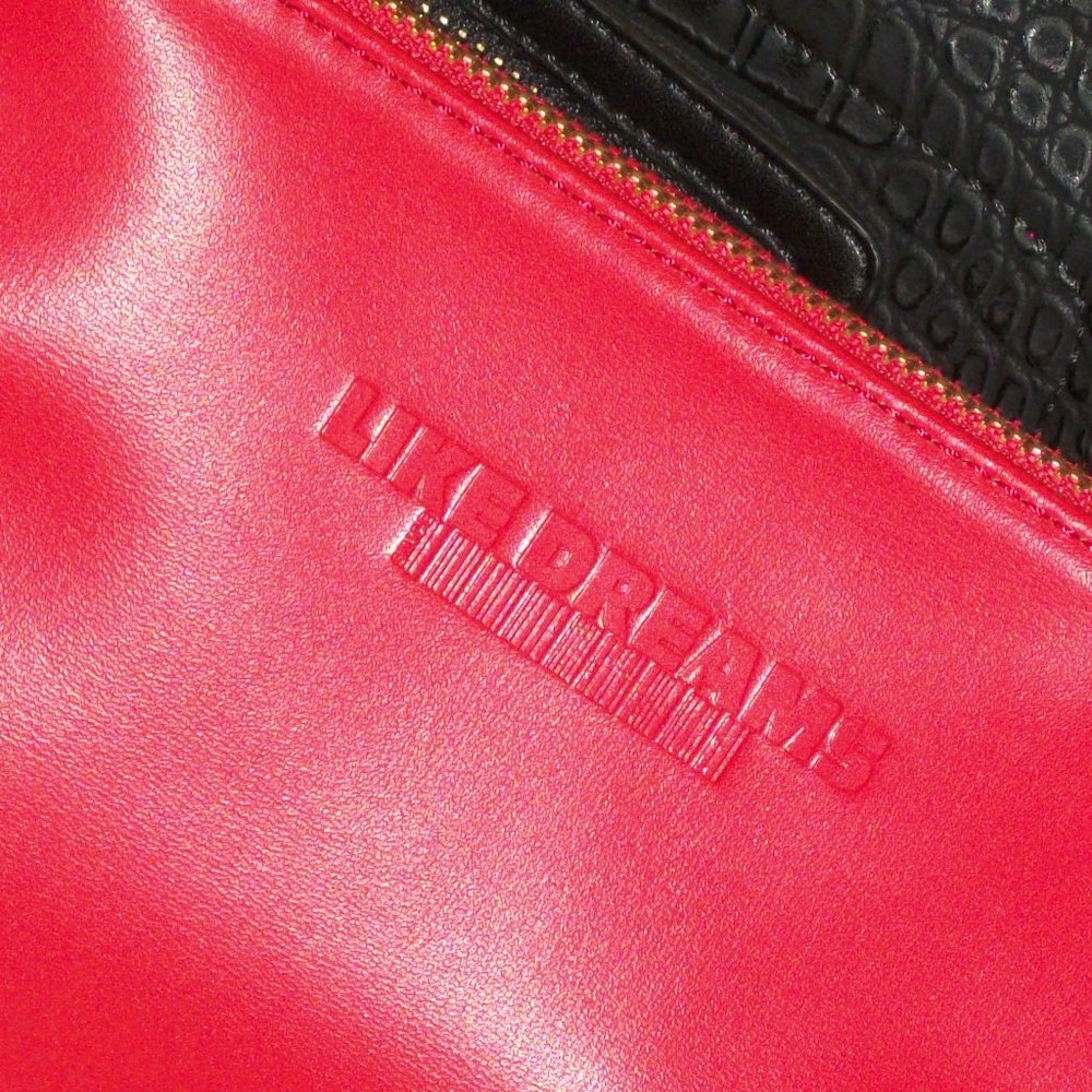 LIKE DREAMS Black & Red Croc Embossed Tote Bag PLUS Cosmetic Bag Insert NEW - Picture 6 of 14